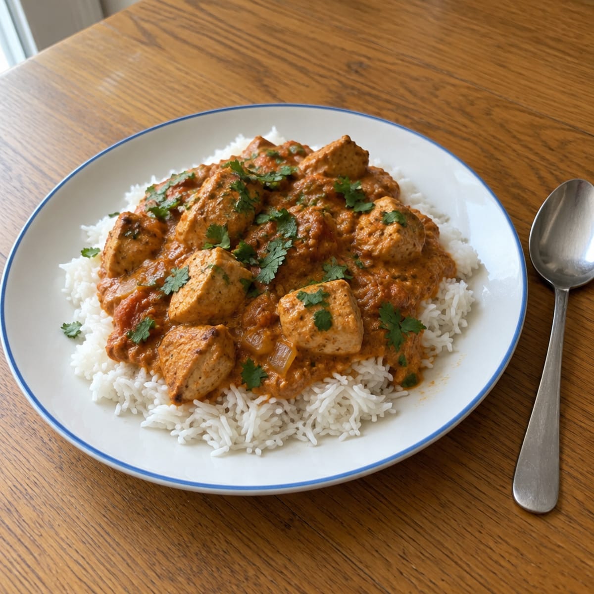 Indian chicken curry with basmati rice