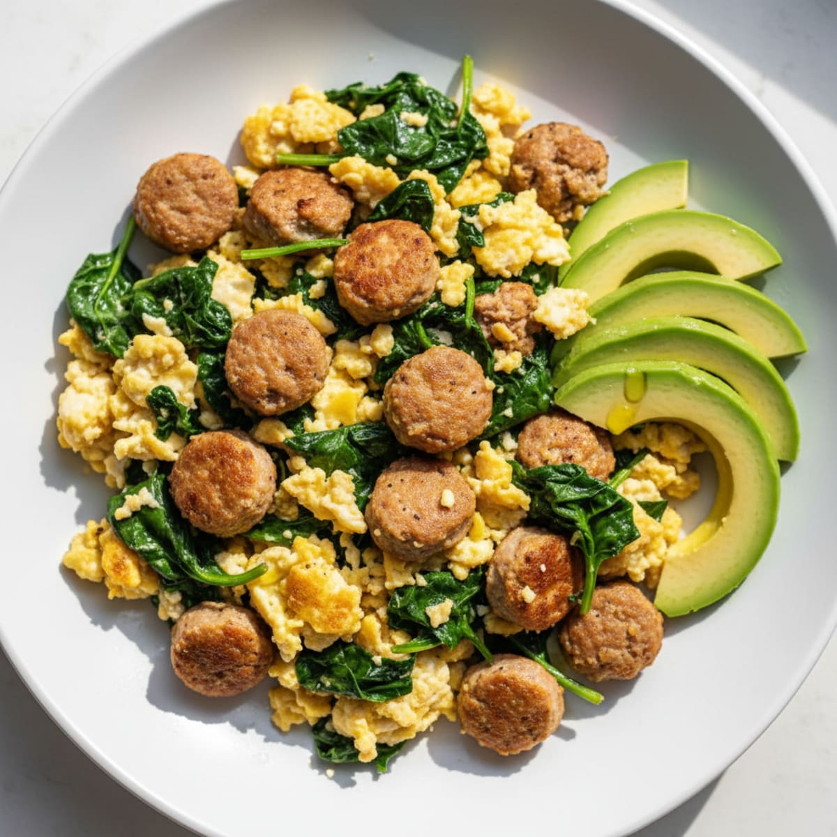 Egg White and Turkey Sausage Scramble with Spinach