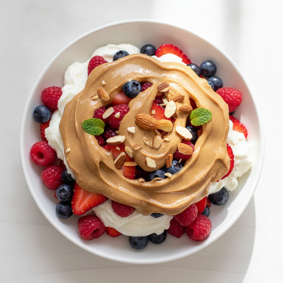 Greek Yogurt Protein Parfait with Mixed Berries and Almond Butter