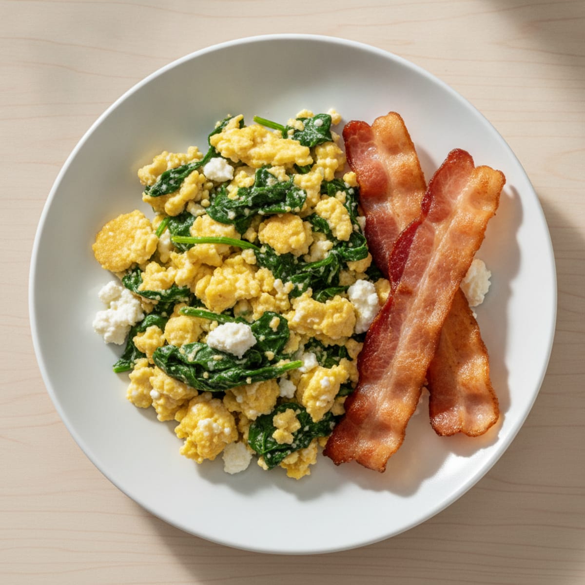 Cottage Cheese Scramble with Spinach and Turkey Bacon