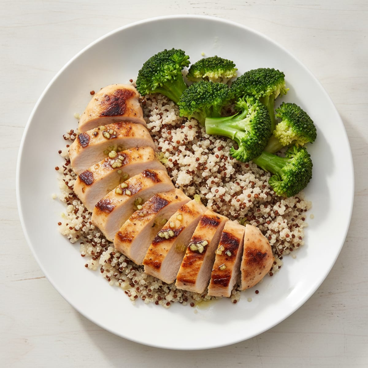 Grilled Lemon Garlic Chicken Breast with Quinoa and Steamed Broccoli