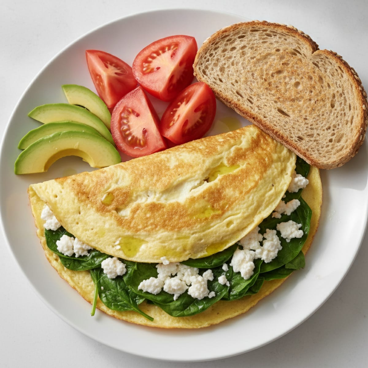 Egg White Spinach Omelette with Cottage Cheese and Sliced Tomatoes