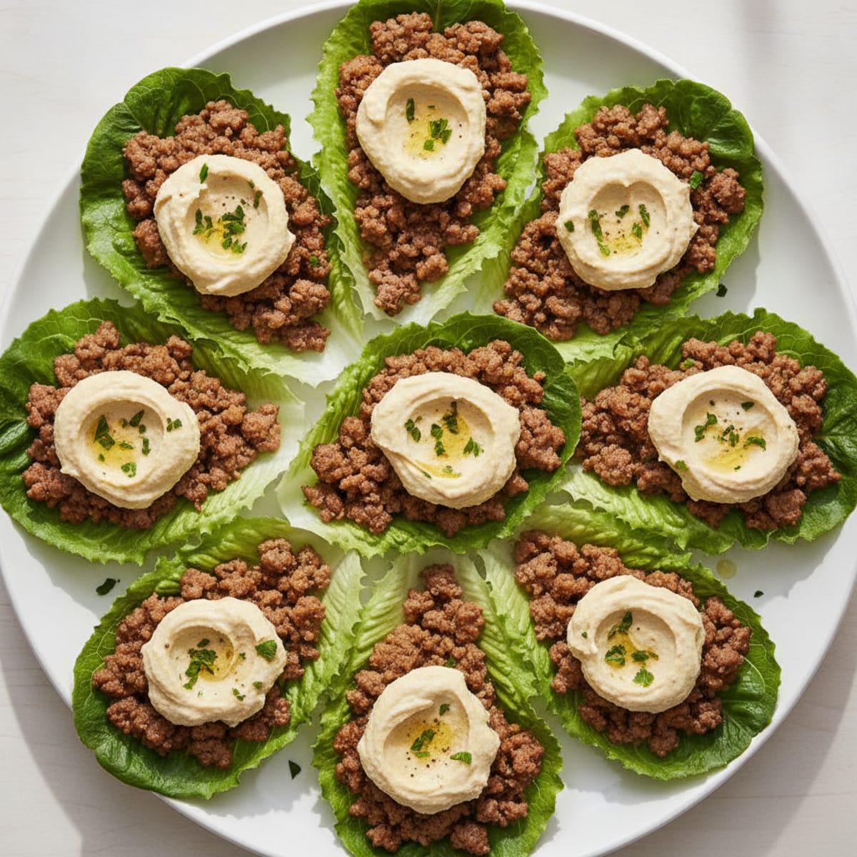 Ground Beef and Hummus Lettuce Wraps