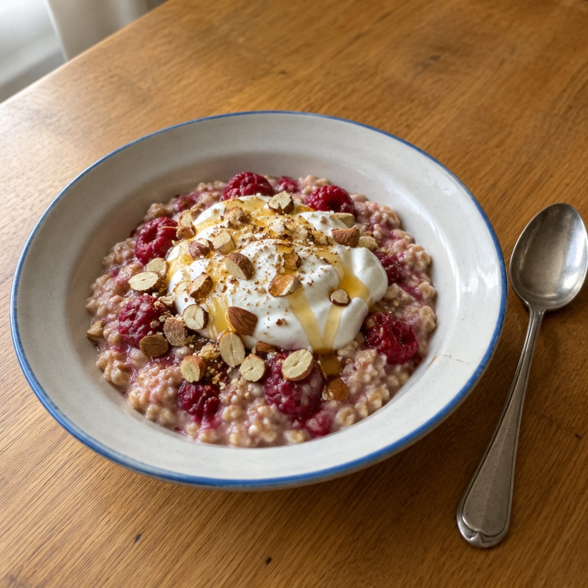 Raspberry oats with 2% yogurt