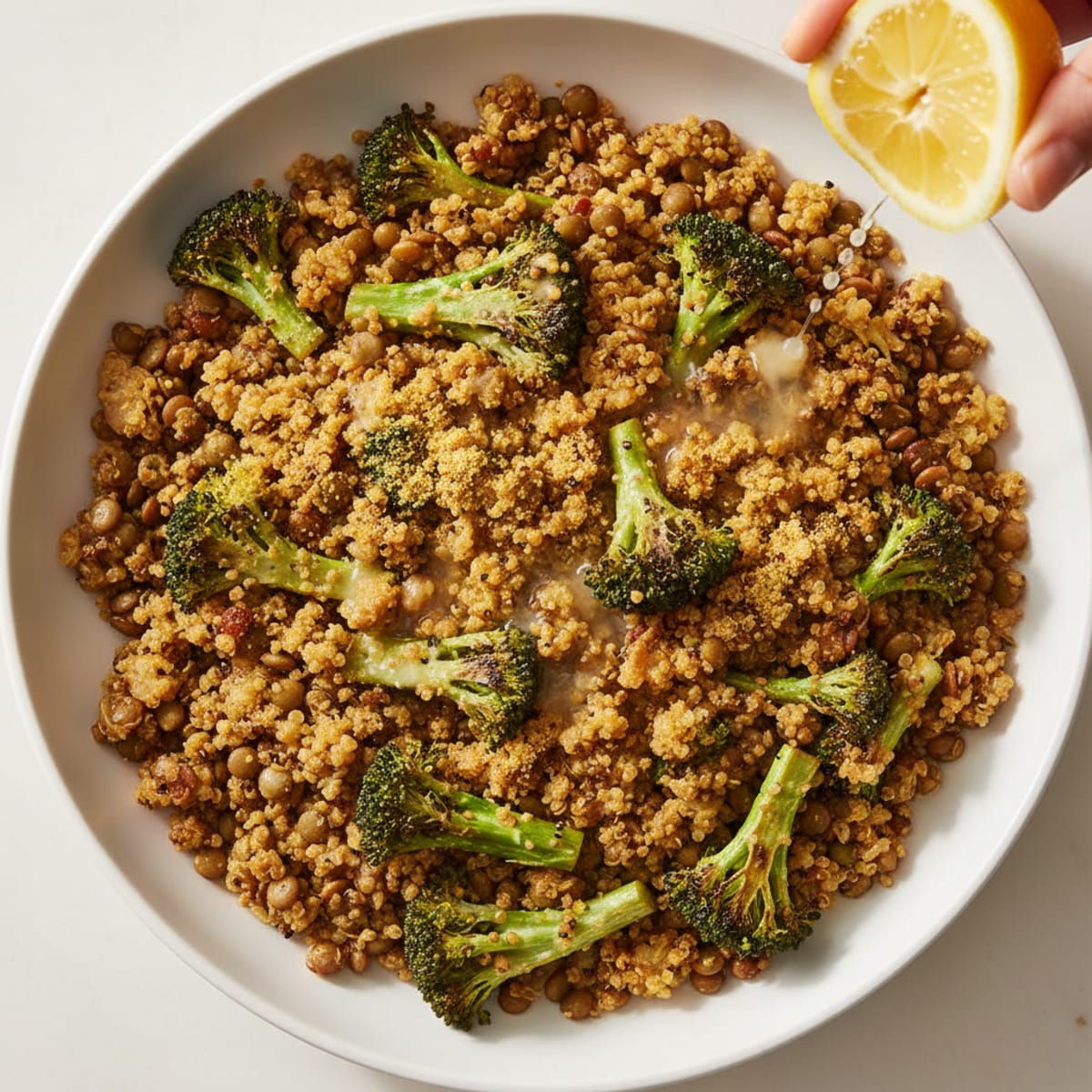 Crispy Lentil and Quinoa Power Bowl with Roasted Broccoli