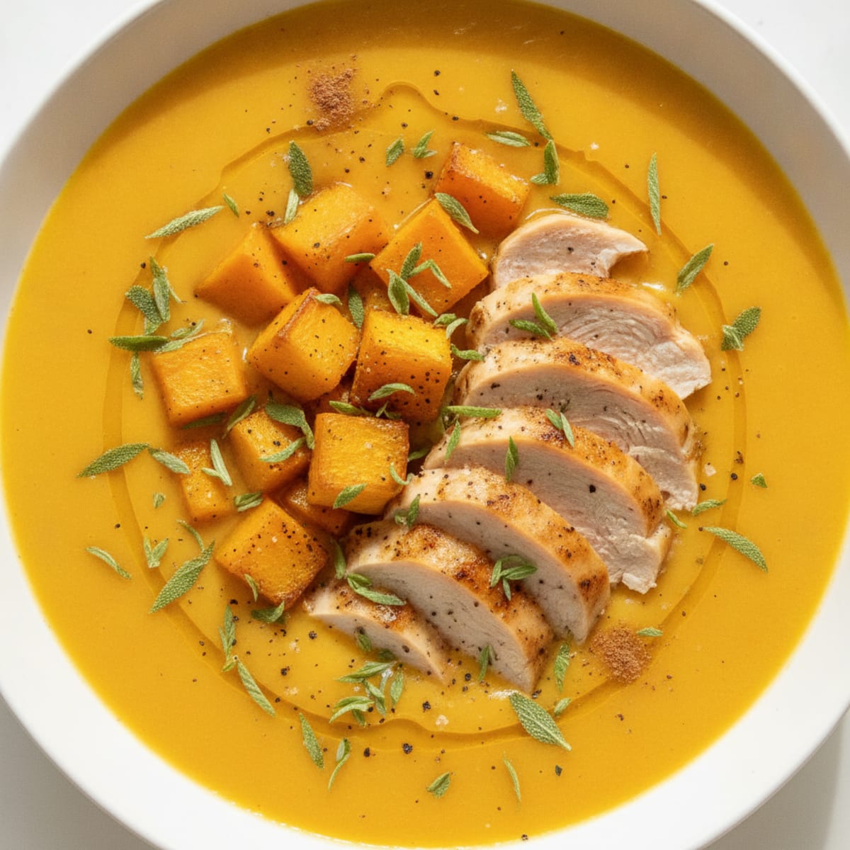 Roasted Butternut Squash Soup with Herb Chicken