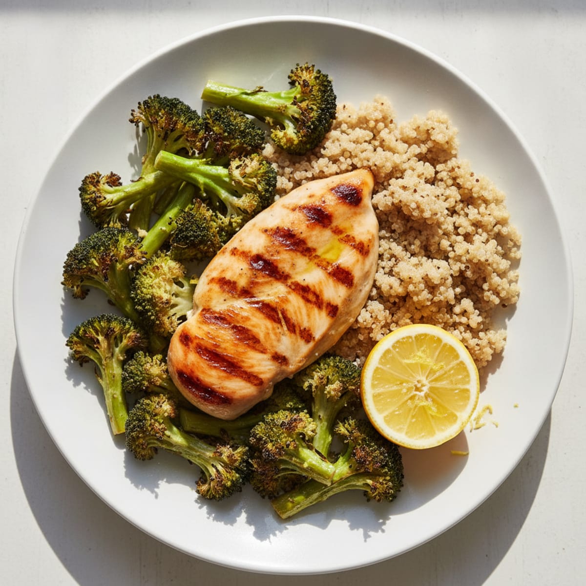 Grilled Chicken Breast with Roasted Broccoli and Quinoa