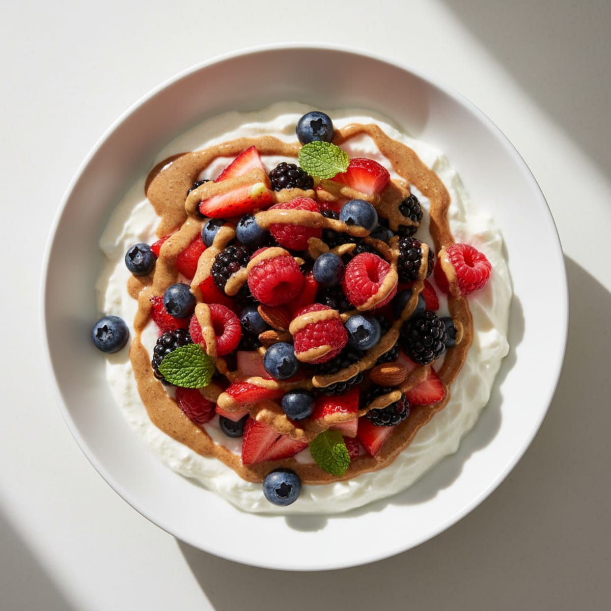 Greek Yogurt Protein Parfait with Mixed Berries and Almond Butter