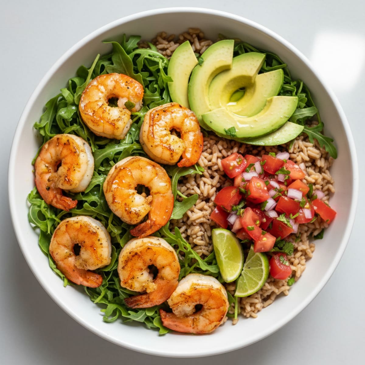 Grilled Shrimp and Avocado Rice Bowl with Tomato Salsa