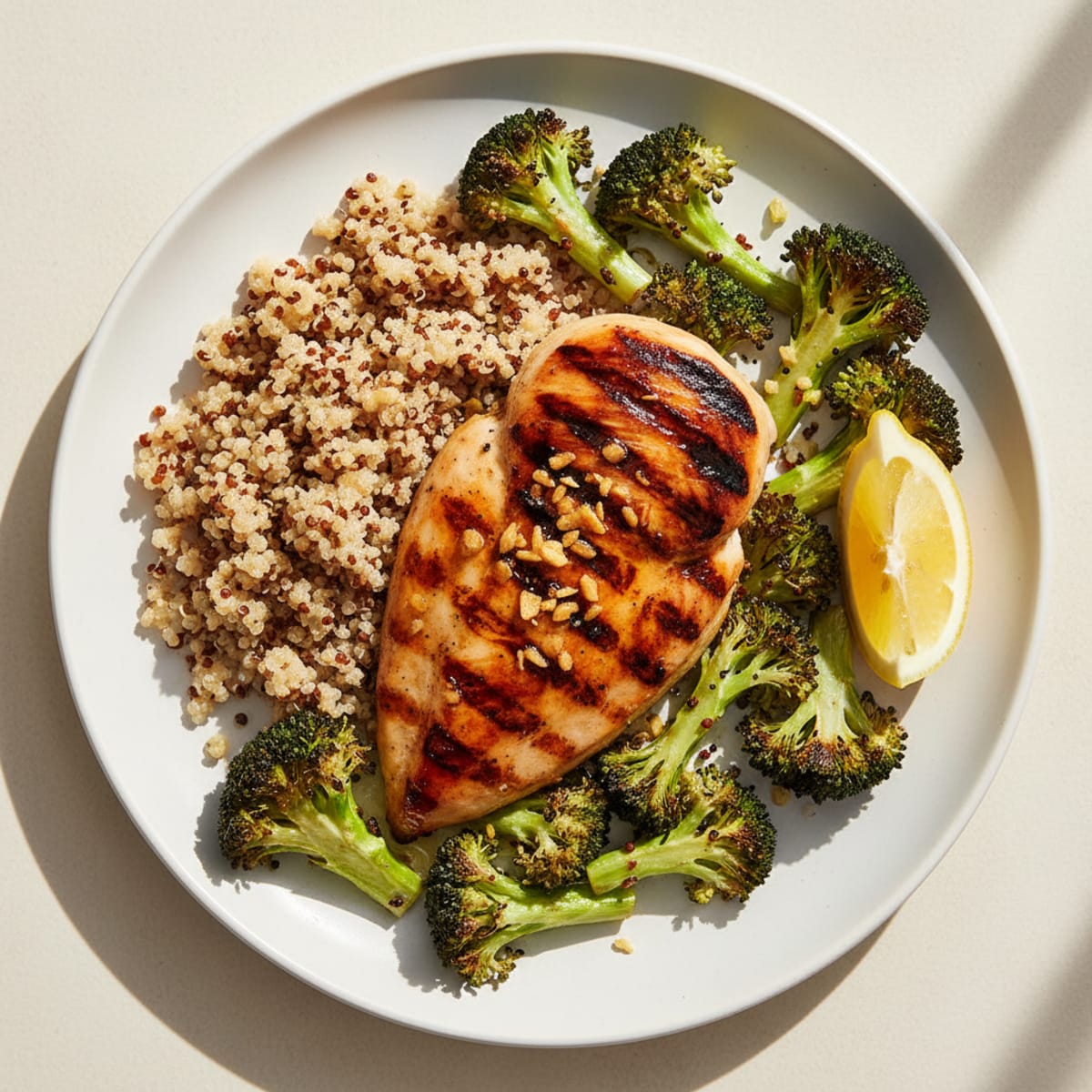 Grilled Chicken Breast with Roasted Broccoli and Quinoa
