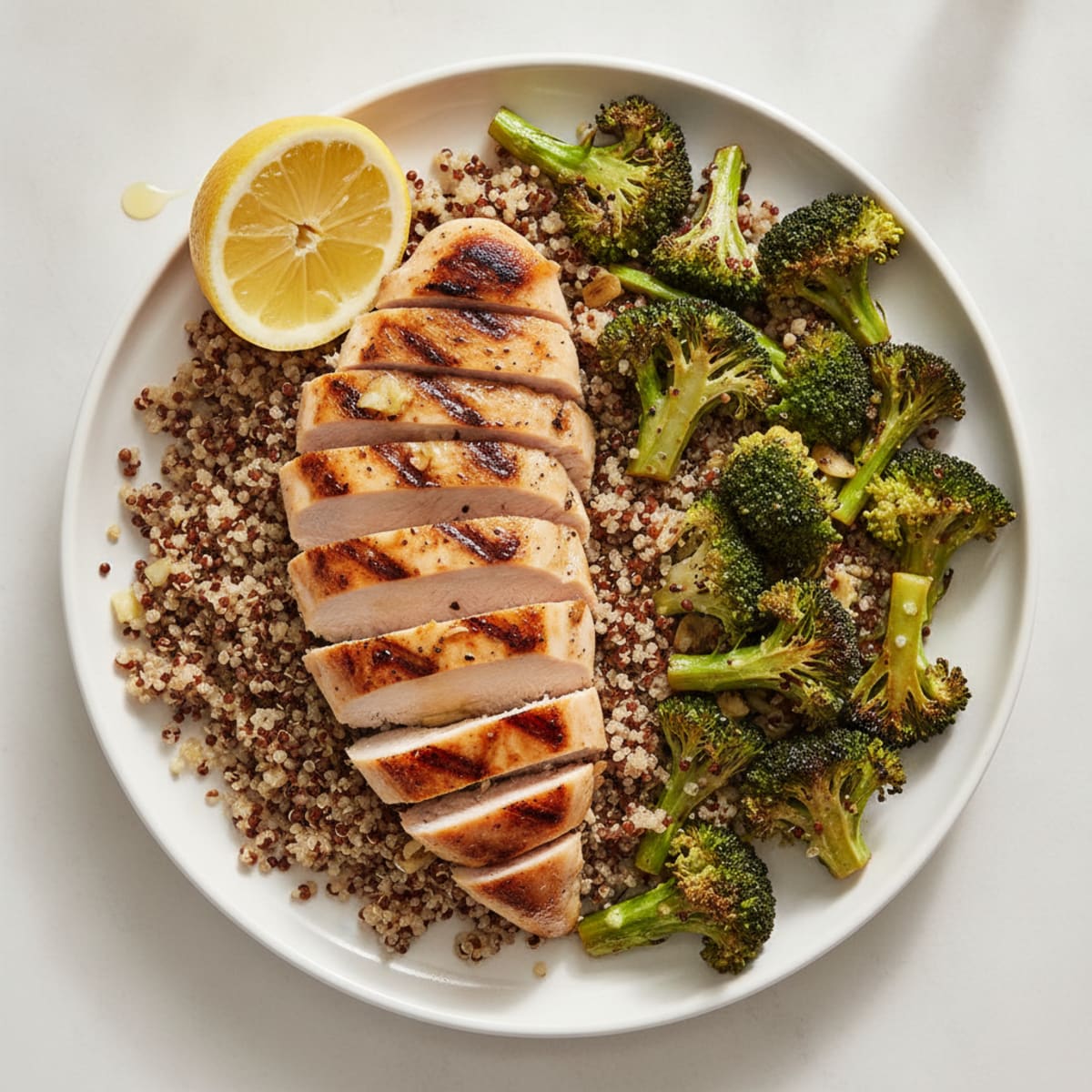 Grilled Chicken Breast with Quinoa and Roasted Broccoli