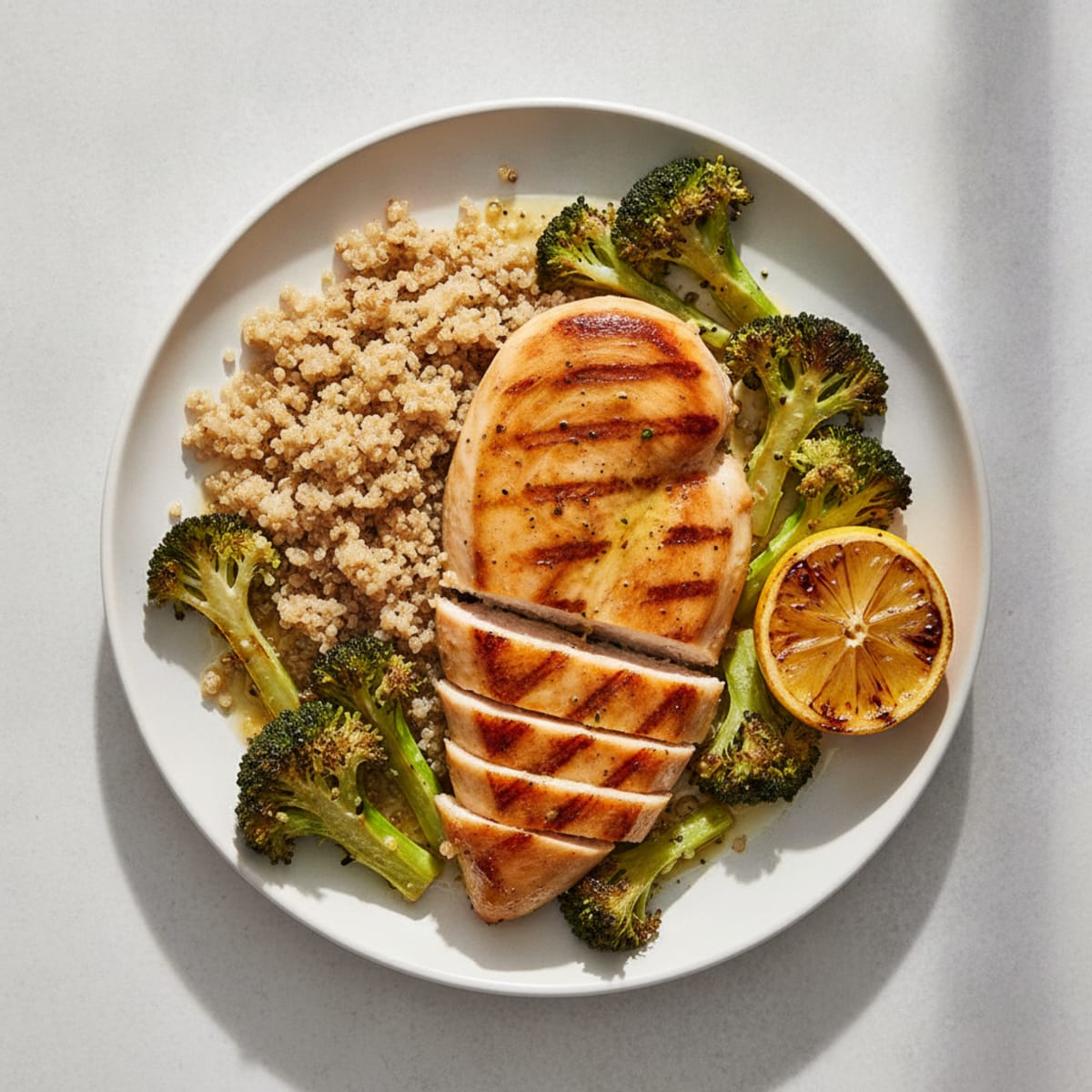 Grilled Chicken Breast with Roasted Broccoli and Quinoa