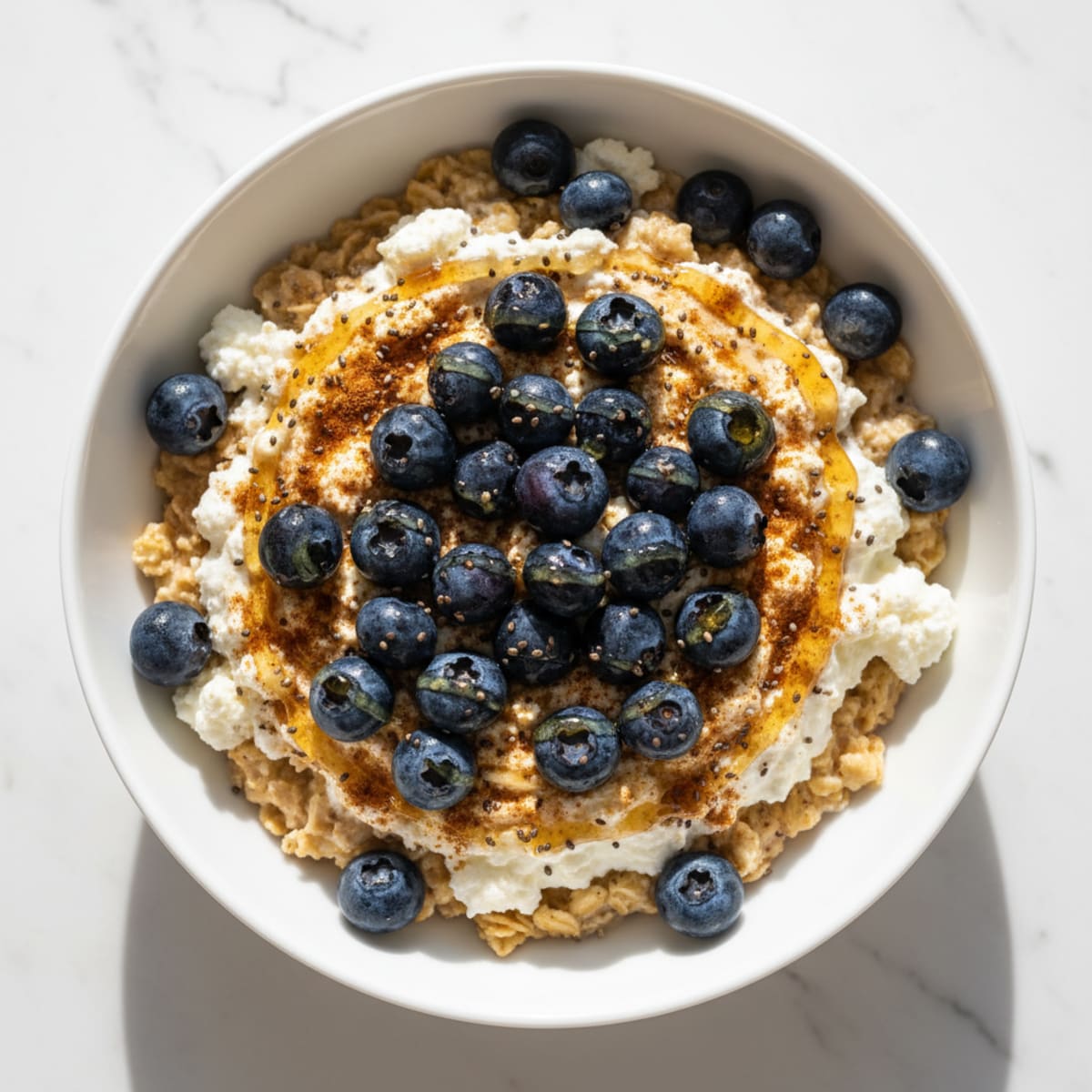 Creamy Oatmeal Bowl with Cottage Cheese and Fresh Berries