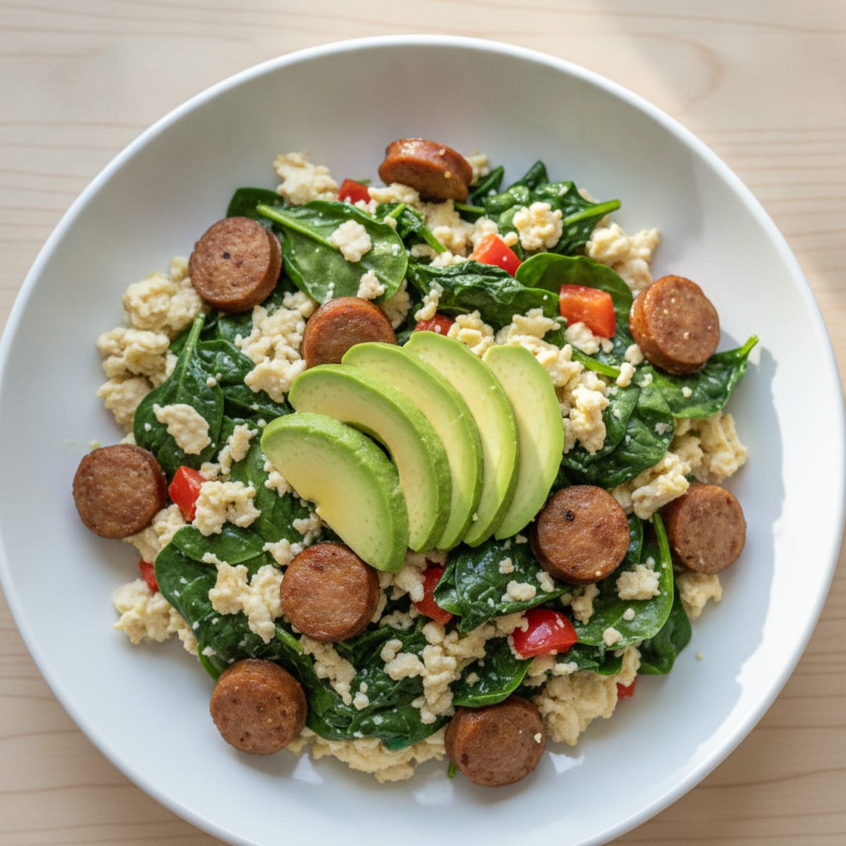 Egg White and Spinach Scramble with Turkey Sausage