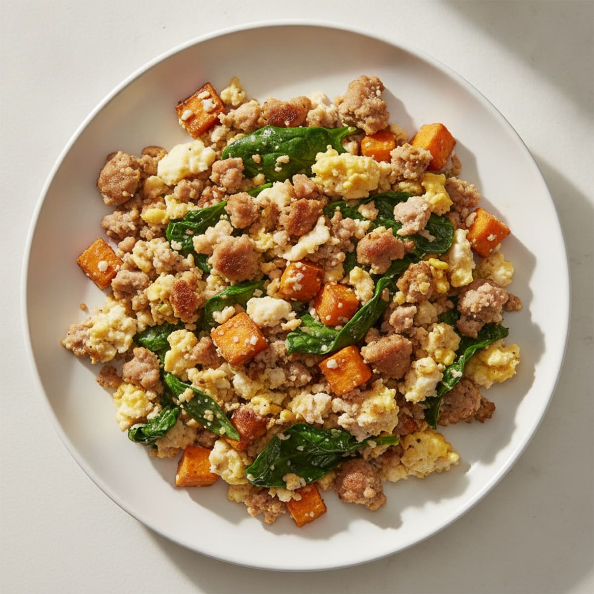 Crispy Turkey Sausage and Egg White Scramble with Spinach