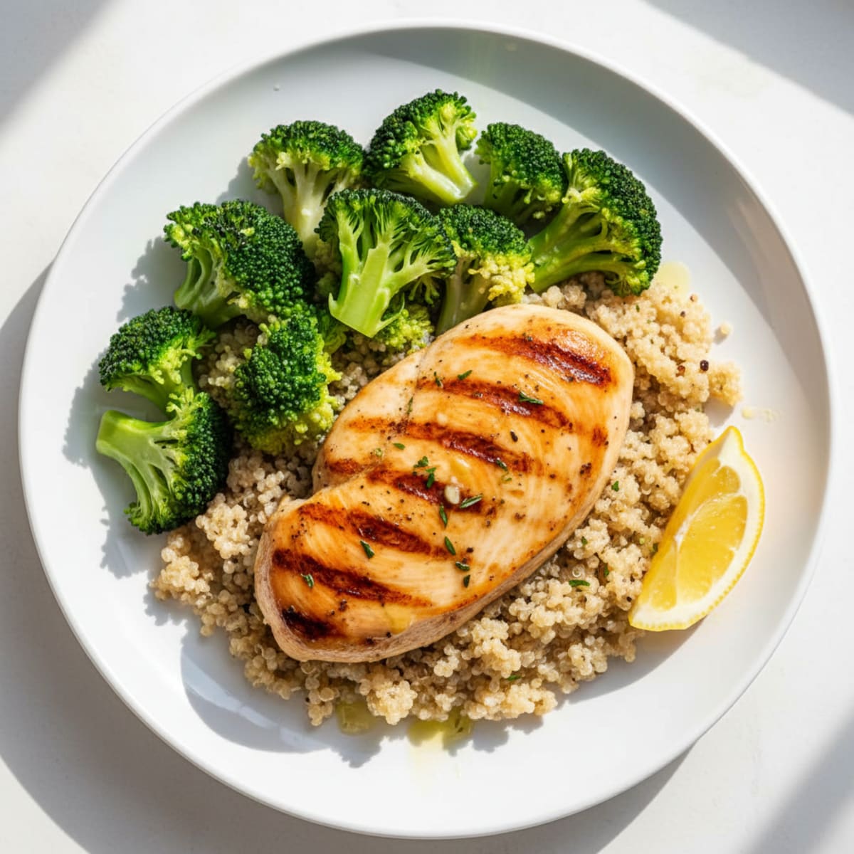 Grilled Chicken Breast with Quinoa and Steamed Broccoli