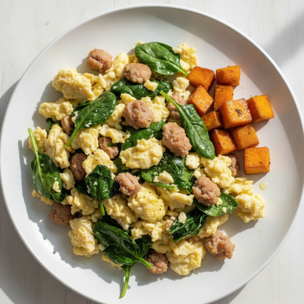 Egg White and Turkey Sausage Scramble with Spinach