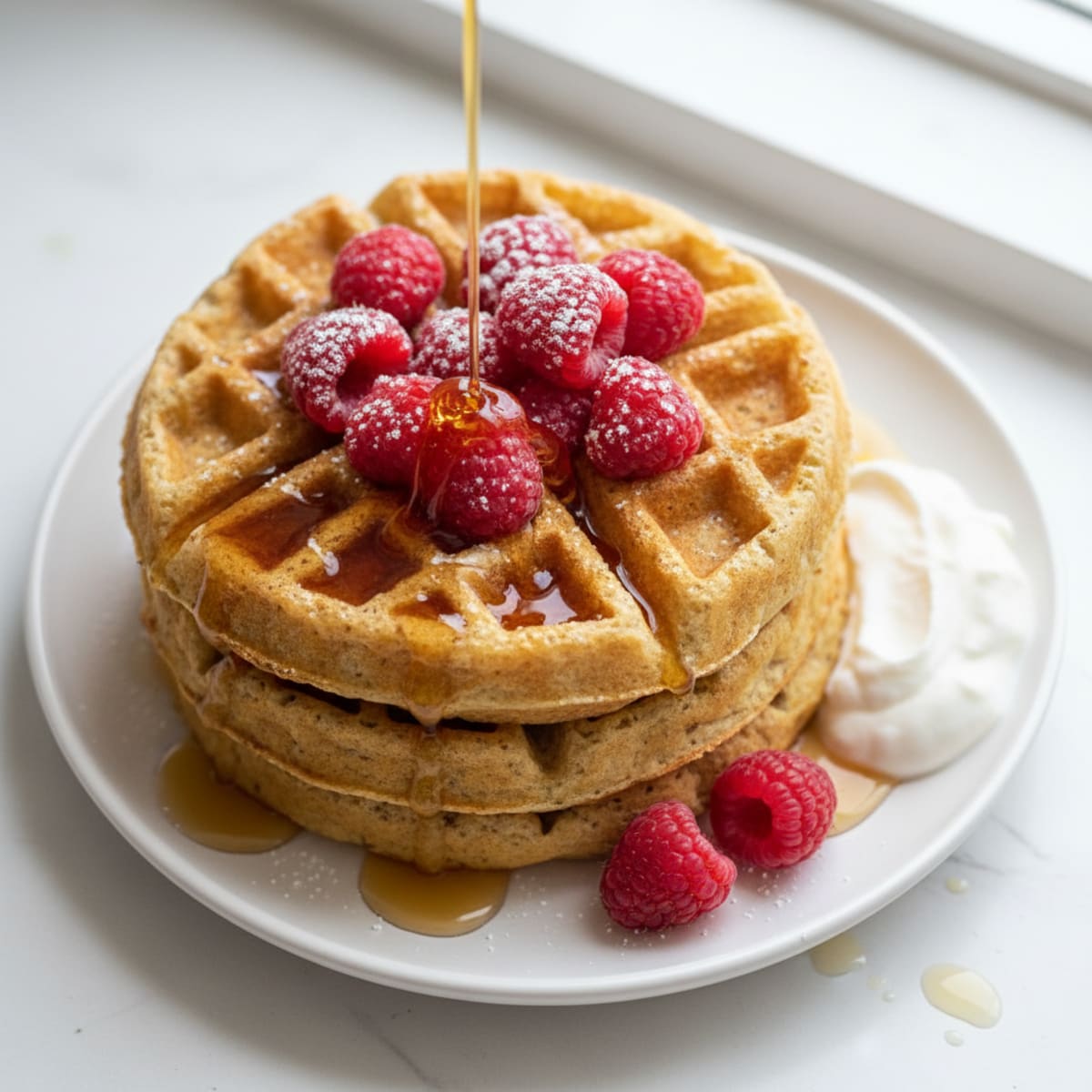 Classic Buttermilk Waffles with Maple Syrup