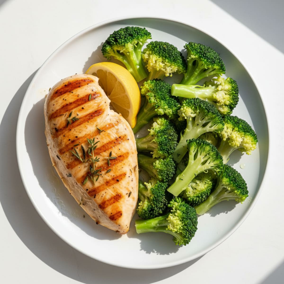Grilled Chicken Breast with Steamed Broccoli and Lemon