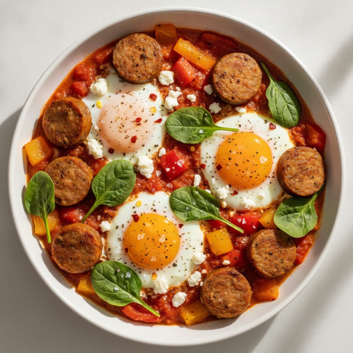 Baked Eggs with Chicken Sausage