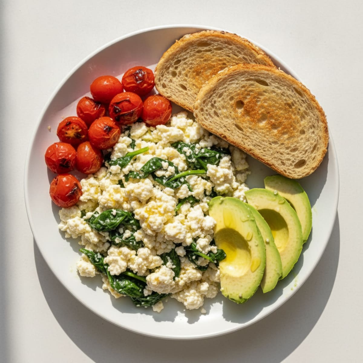Egg White and Cottage Cheese Scramble with Spinach and Cherry Tomatoes