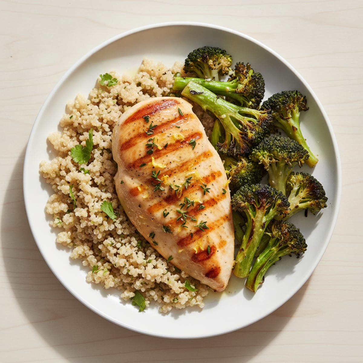 Grilled Chicken Breast with Quinoa and Roasted Broccoli
