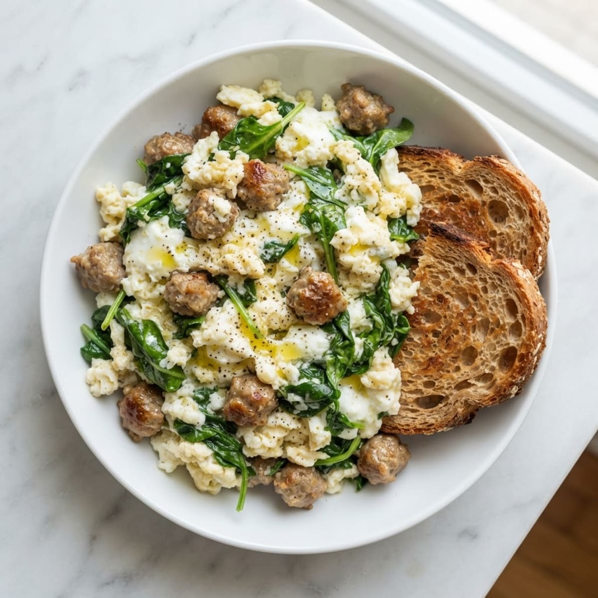 Egg White Scramble with Spinach and Turkey Sausage