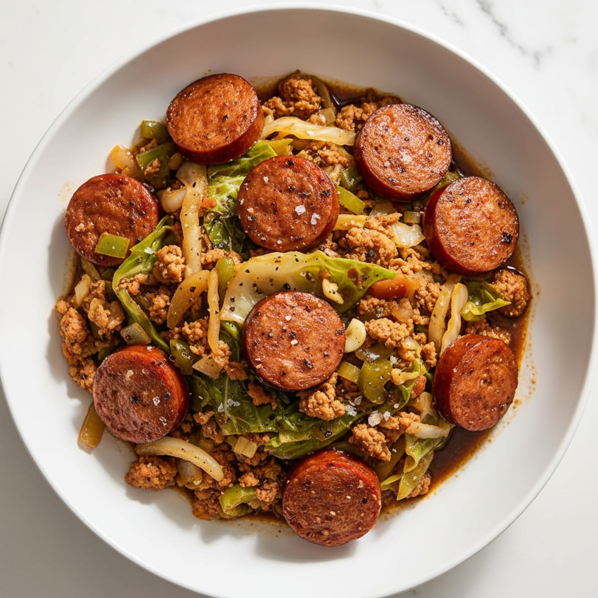 Braised Cabbage with Smoked Sausage