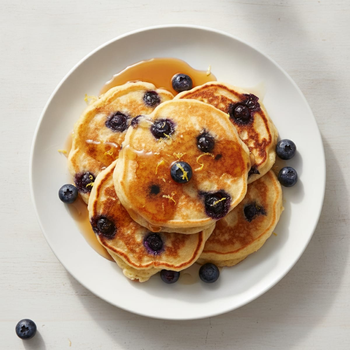 Blueberry Ricotta Pancakes with Maple Syrup