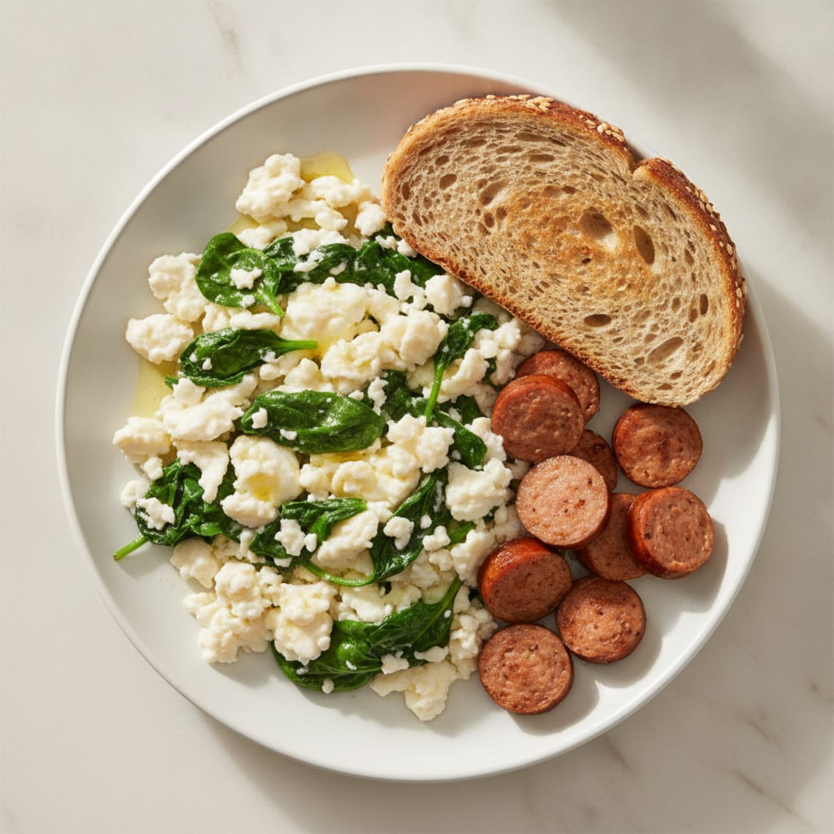 Egg White Spinach Scramble with Turkey Sausage