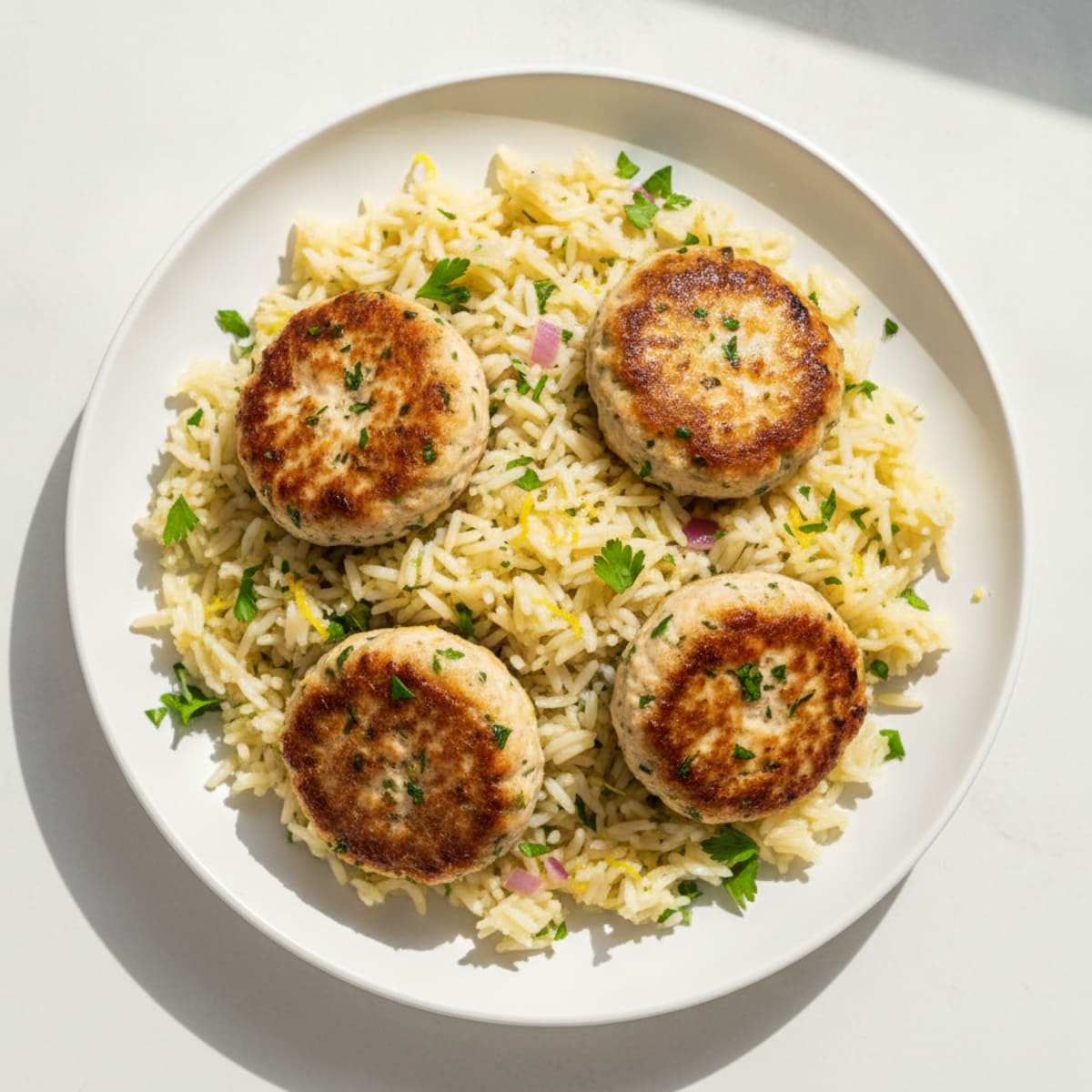 Greek Chicken Patties with Lemon Rice