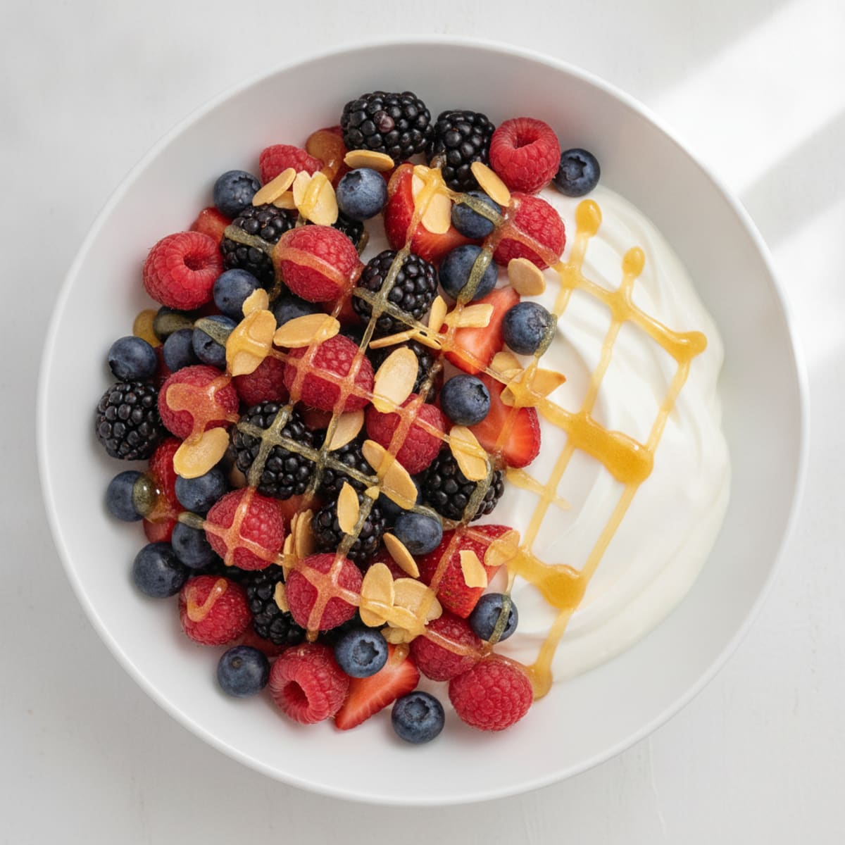 Greek Yogurt Bowl with Mixed Berries and Crunchy Almonds