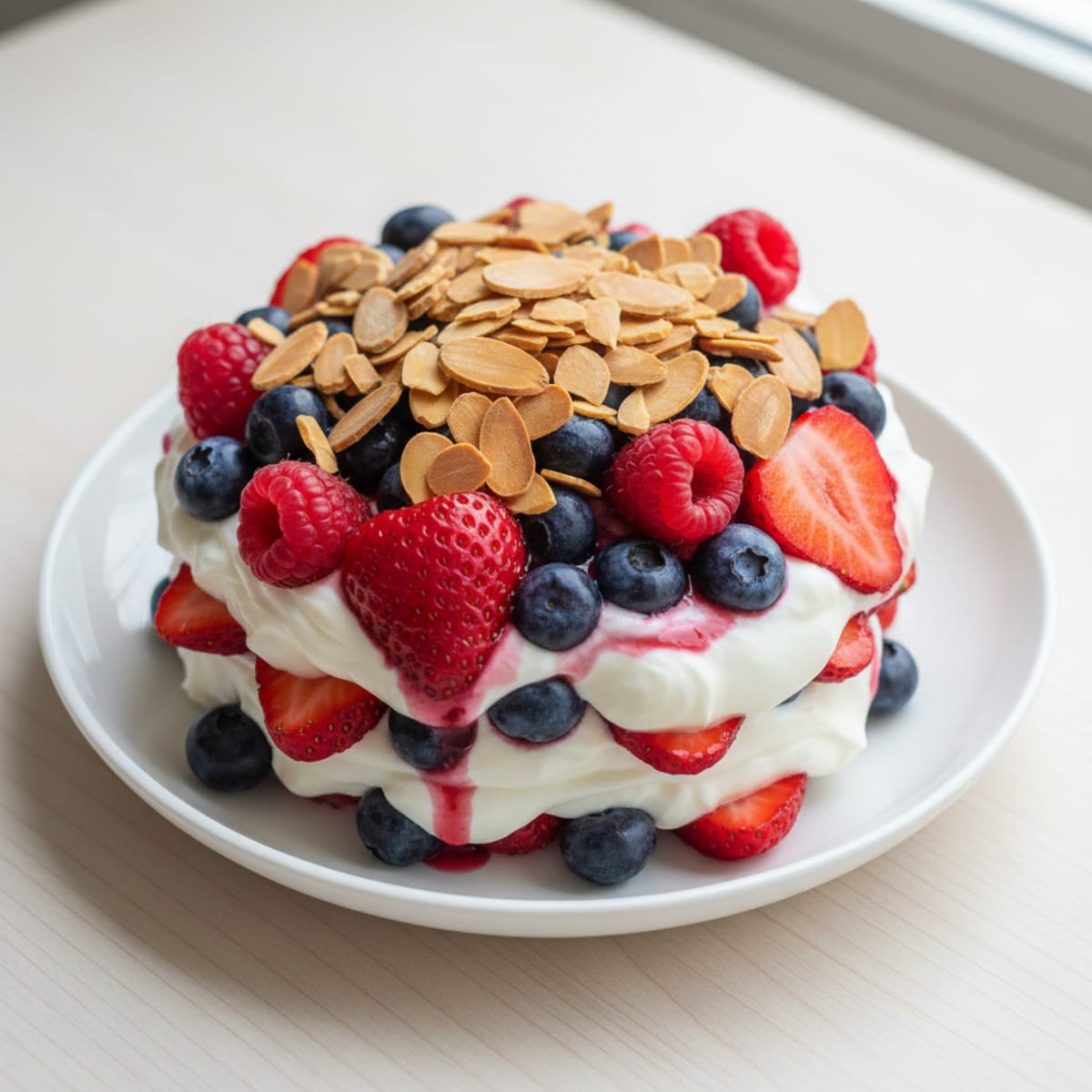 Greek Yogurt Protein Parfait with Mixed Berries and Almonds