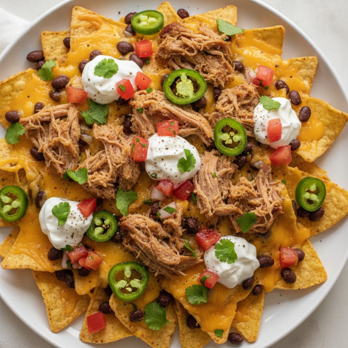 Pulled Pork Nachos with Pickled Jalapeños