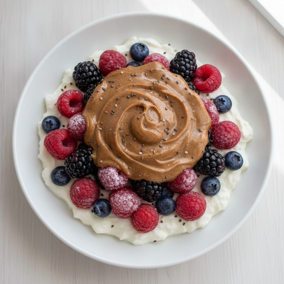 Greek Yogurt Protein Parfait with Mixed Berries and Almond Butter