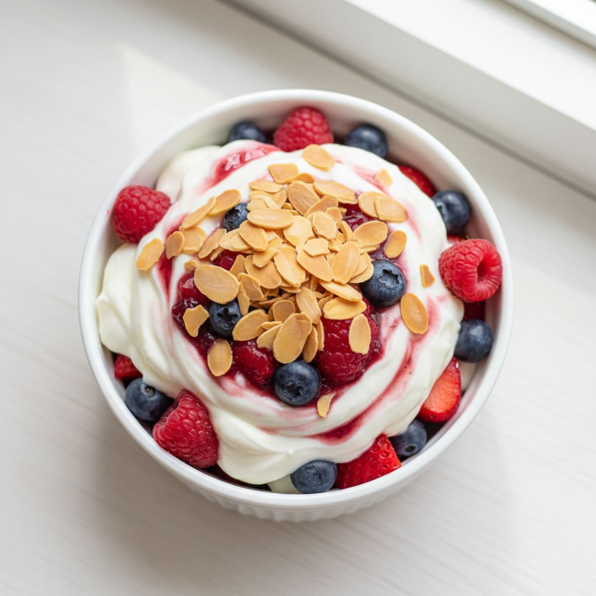 Greek Yogurt Protein Parfait with Mixed Berries and Almonds