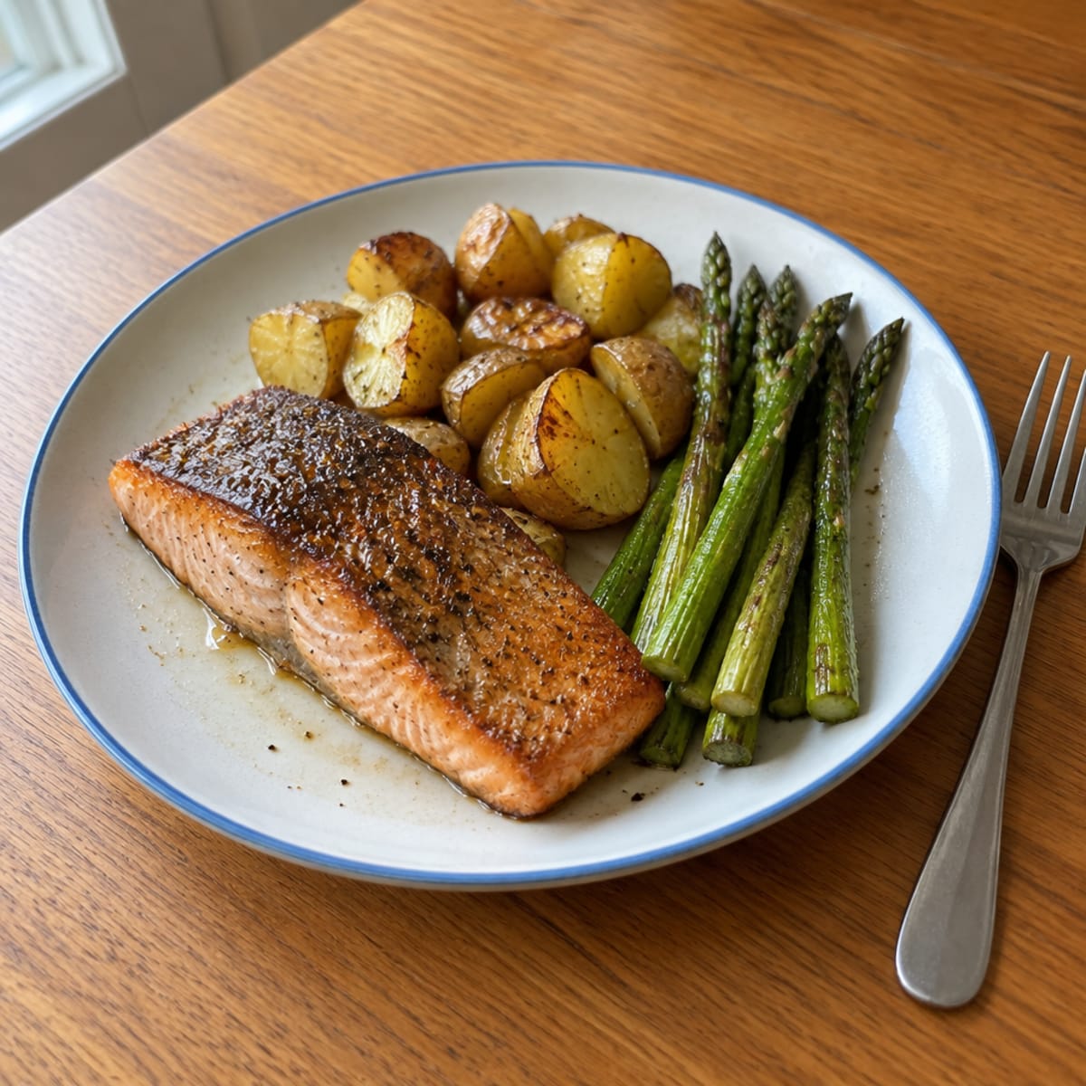 Pan-seared salmon with asparagus