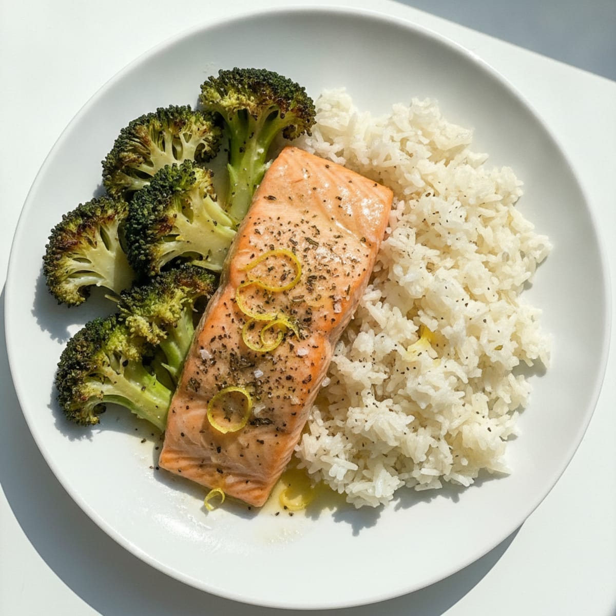 Lemon-Herb Baked Salmon with Roasted Broccoli and Basmati Rice