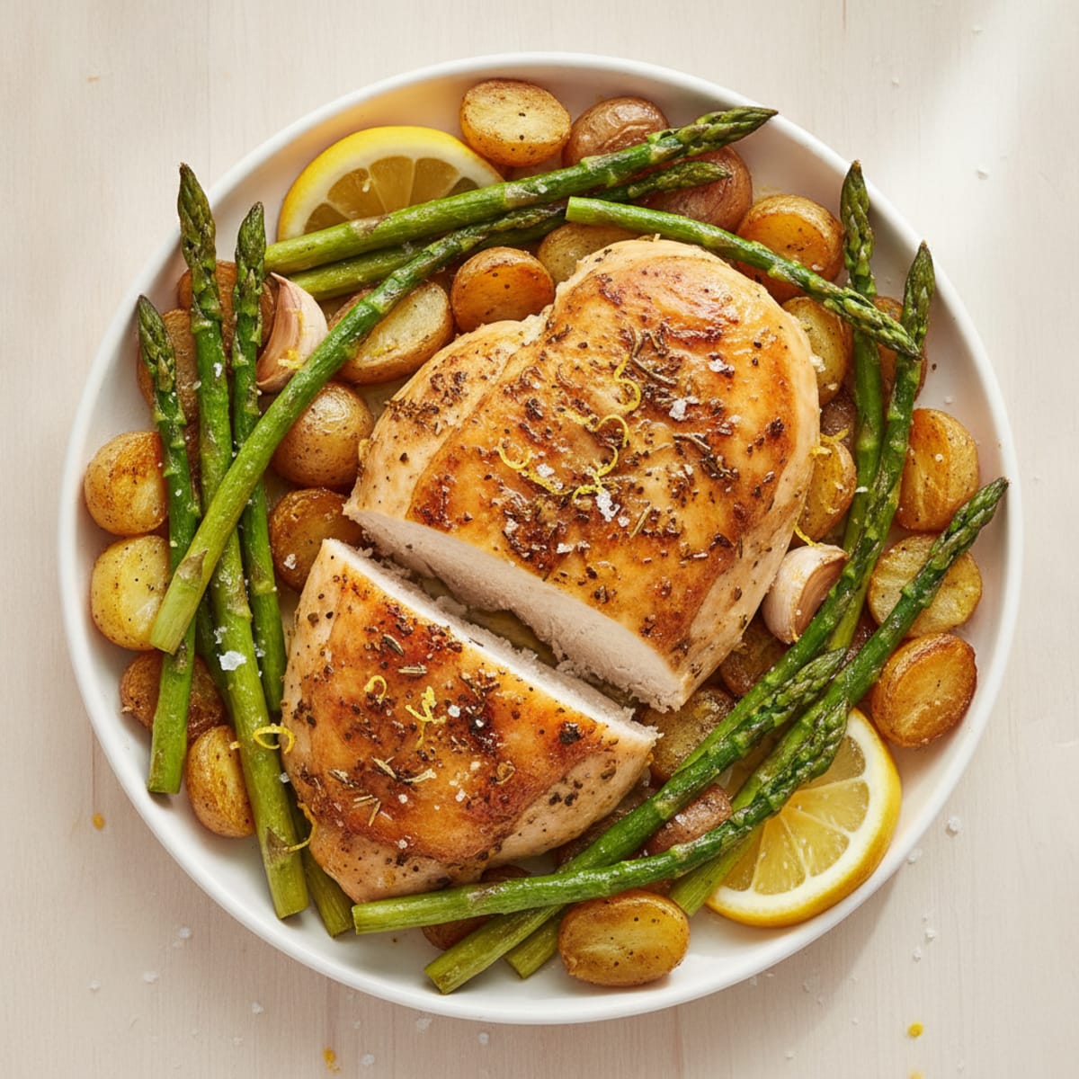 Lemon Herb Roasted Chicken with Asparagus