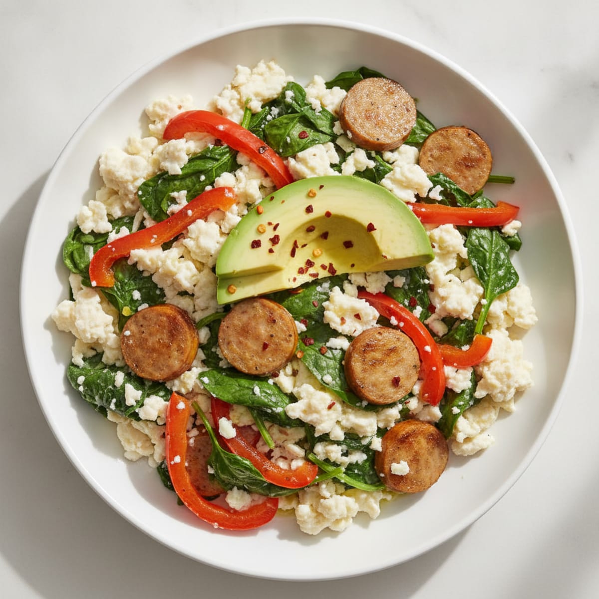 Egg White and Spinach Scramble with Turkey Sausage