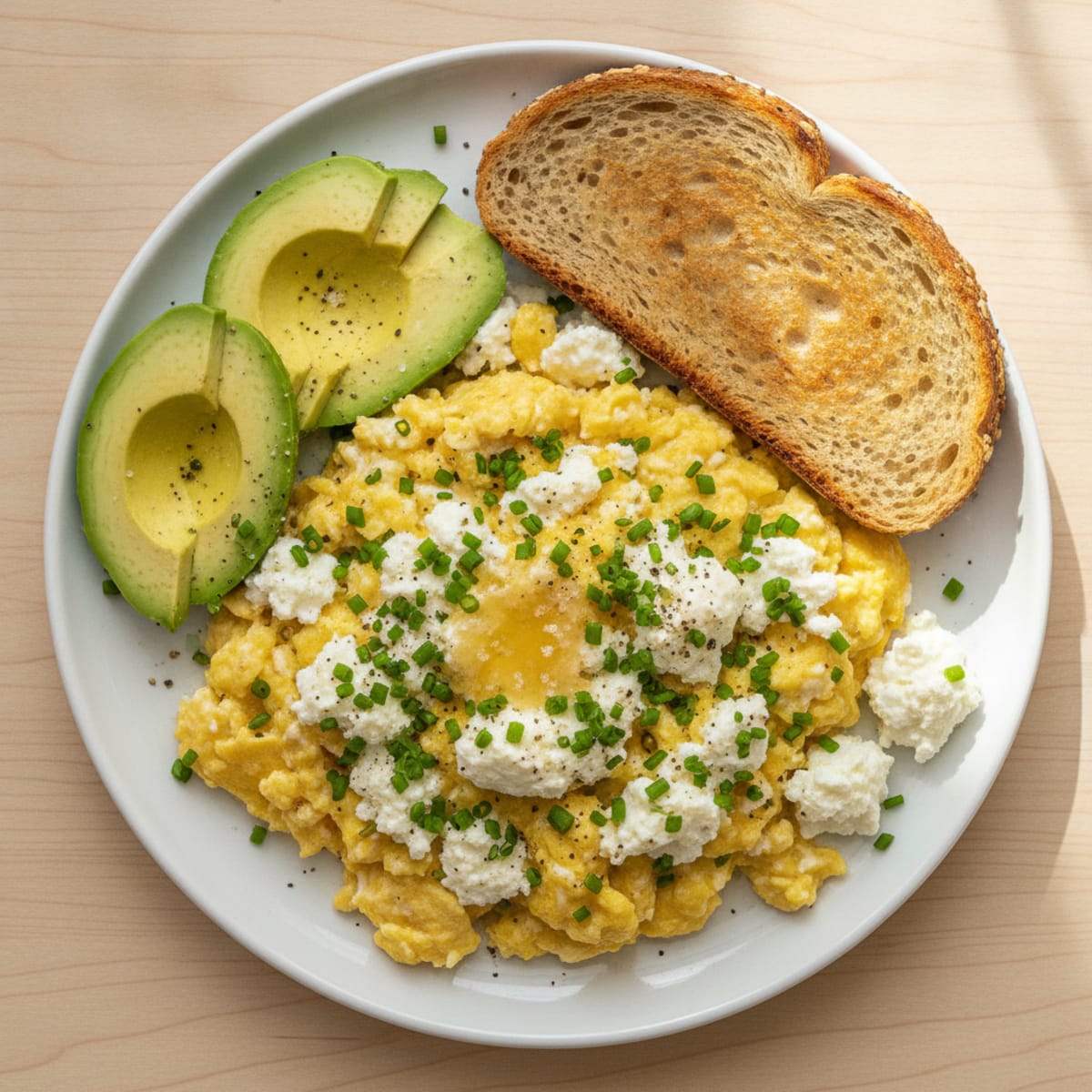 High-Protein Scrambled Eggs with Creamy Cottage Cheese and Chives