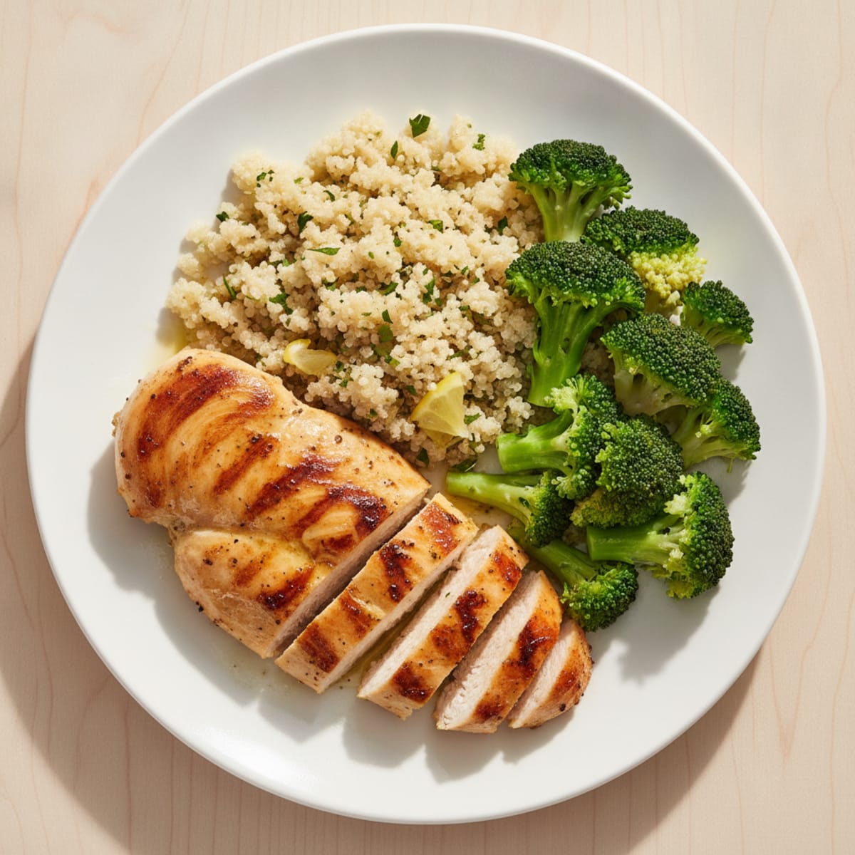 Grilled Chicken Breast with Quinoa and Steamed Broccoli