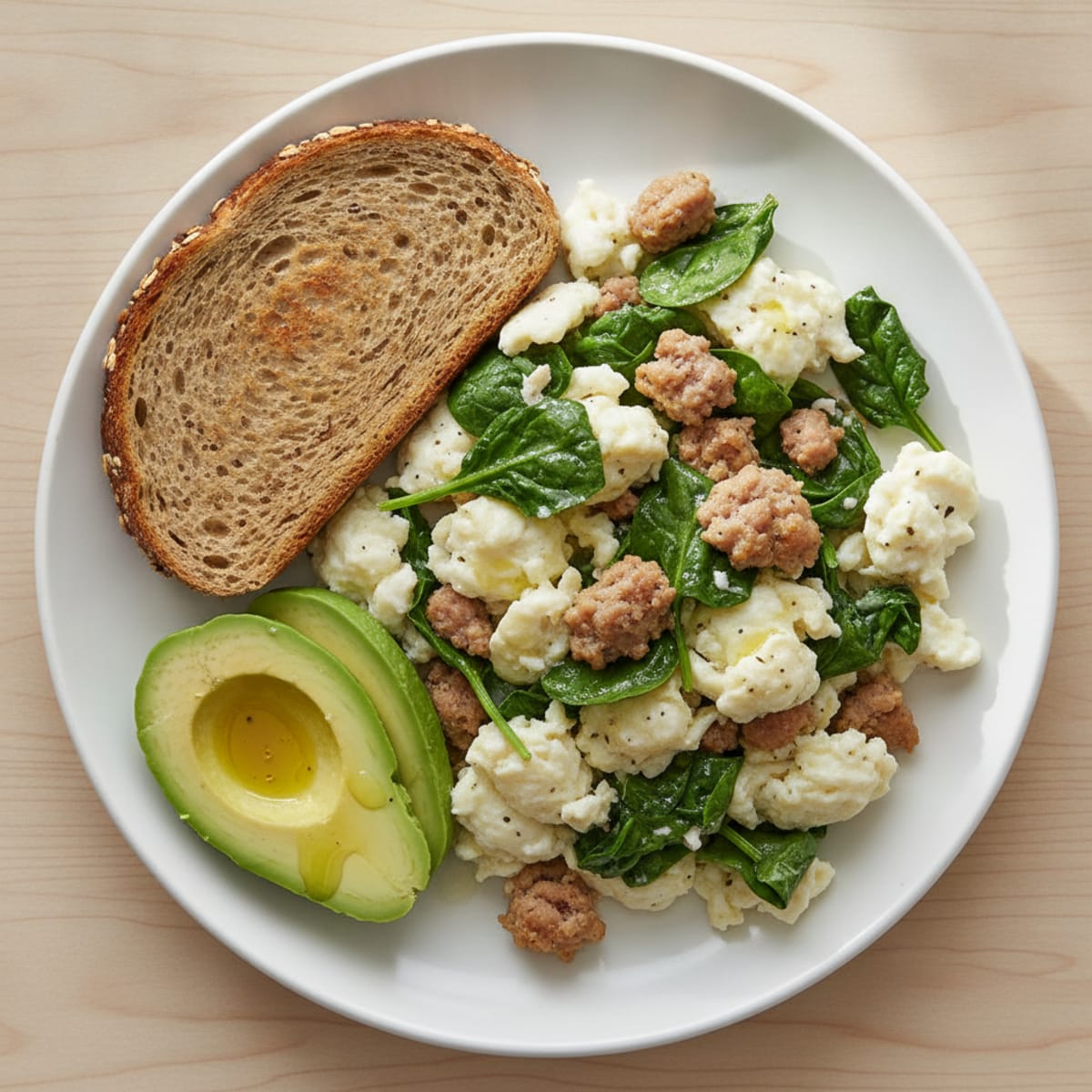 Egg White and Turkey Sausage Scramble with Spinach