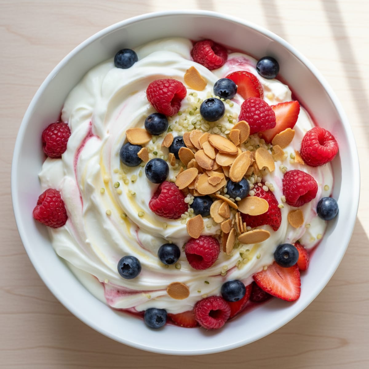 Greek Yogurt Protein Parfait with Mixed Berries and Almonds