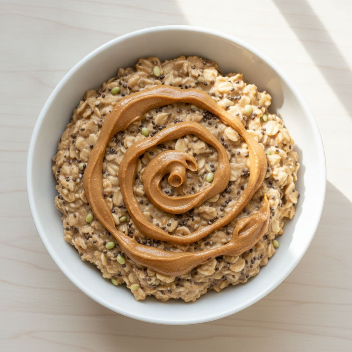 Creamy Peanut Butter Overnight Oats with Hemp Seeds and Chia