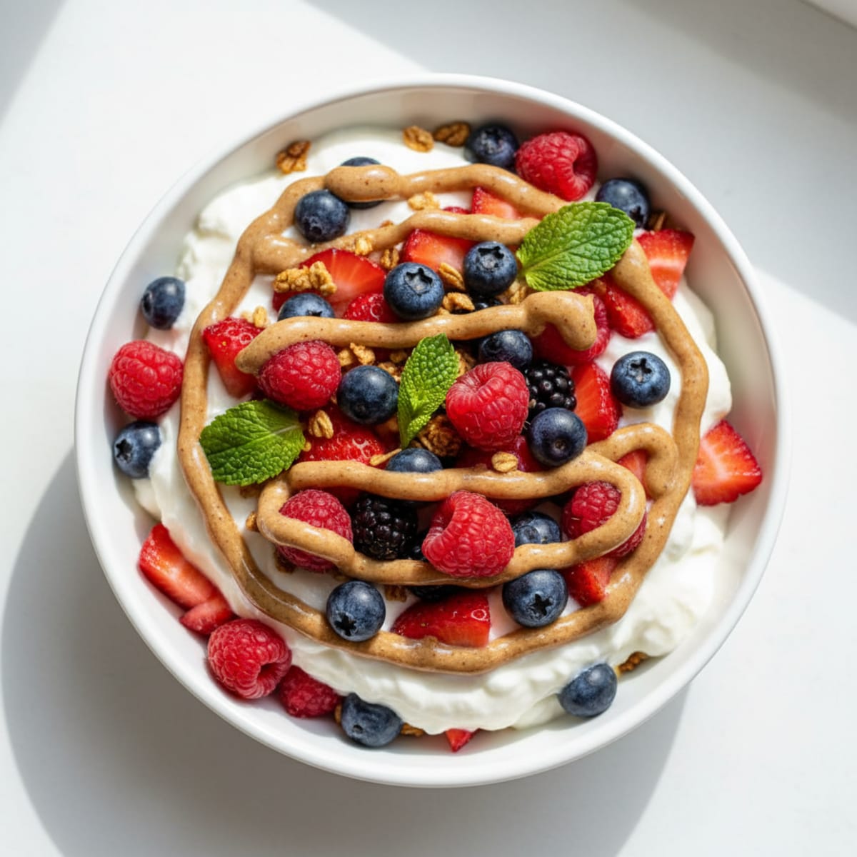 Greek Yogurt Protein Parfait with Berries and Almond Butter