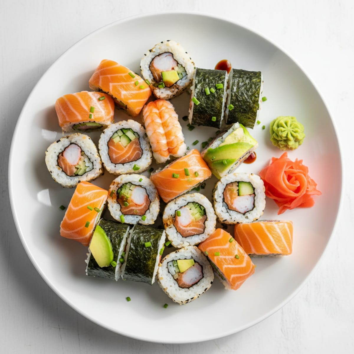 Assorted Fresh Salmon and Shrimp Sushi Rolls