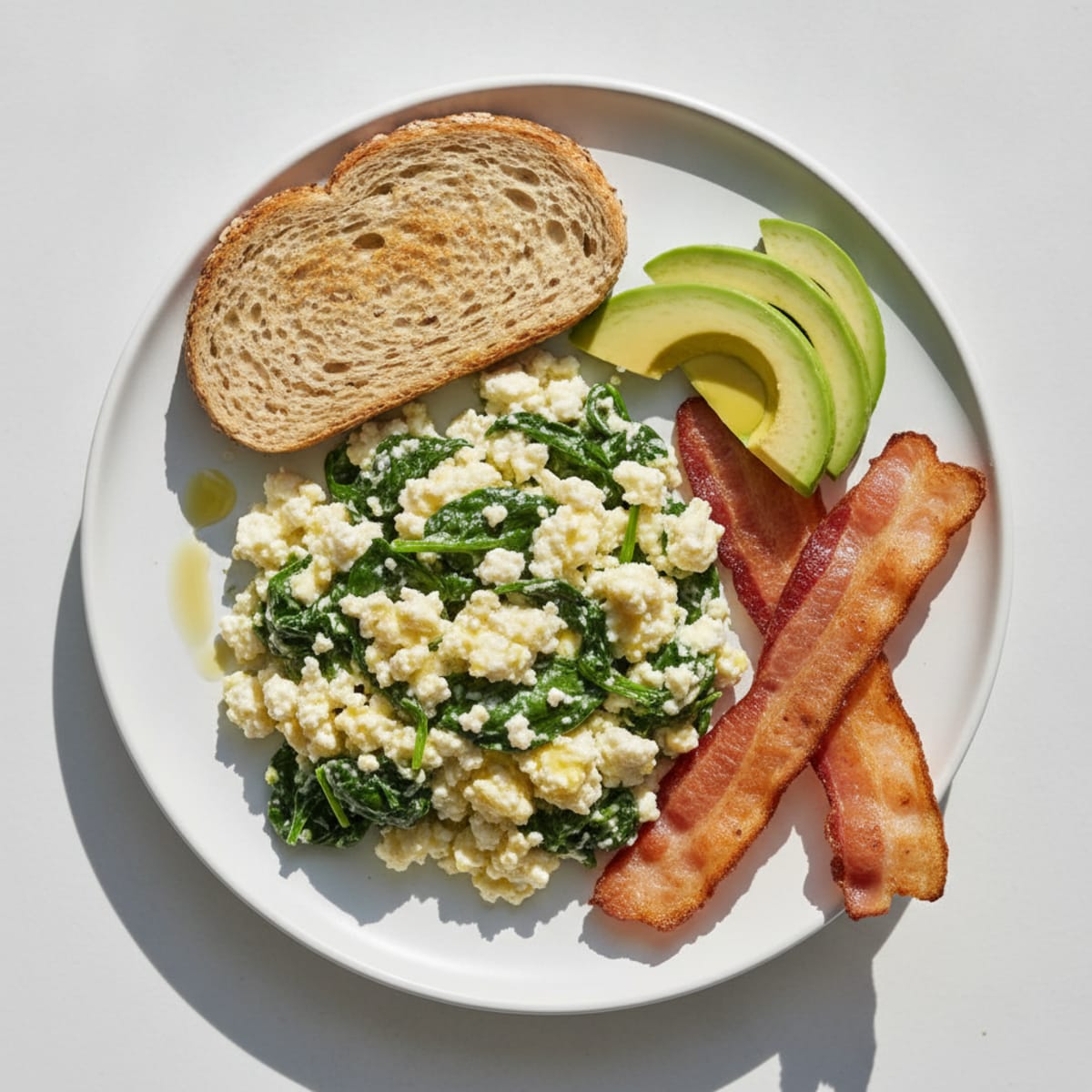 Cottage Cheese Scramble with Spinach and Turkey Bacon