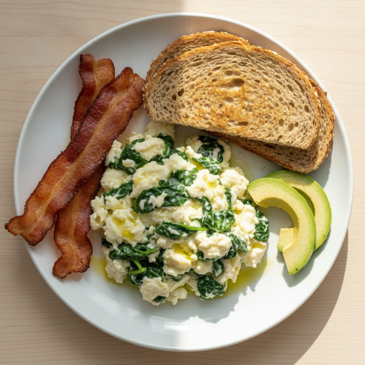 Greek Yogurt and Egg White Scramble with Spinach and Turkey Bacon