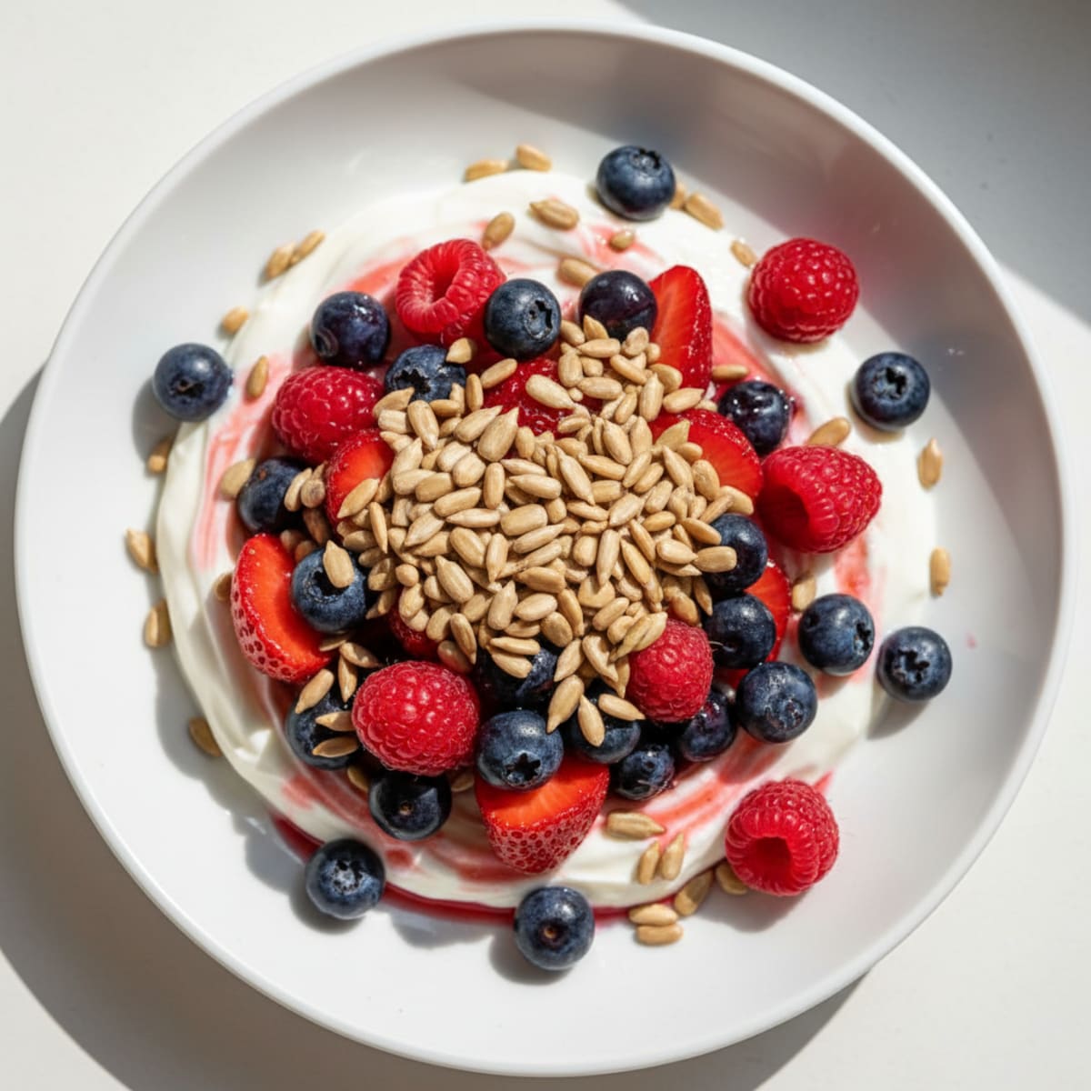 Silky Greek Yogurt with Mixed Berries and Sunflower Seeds
